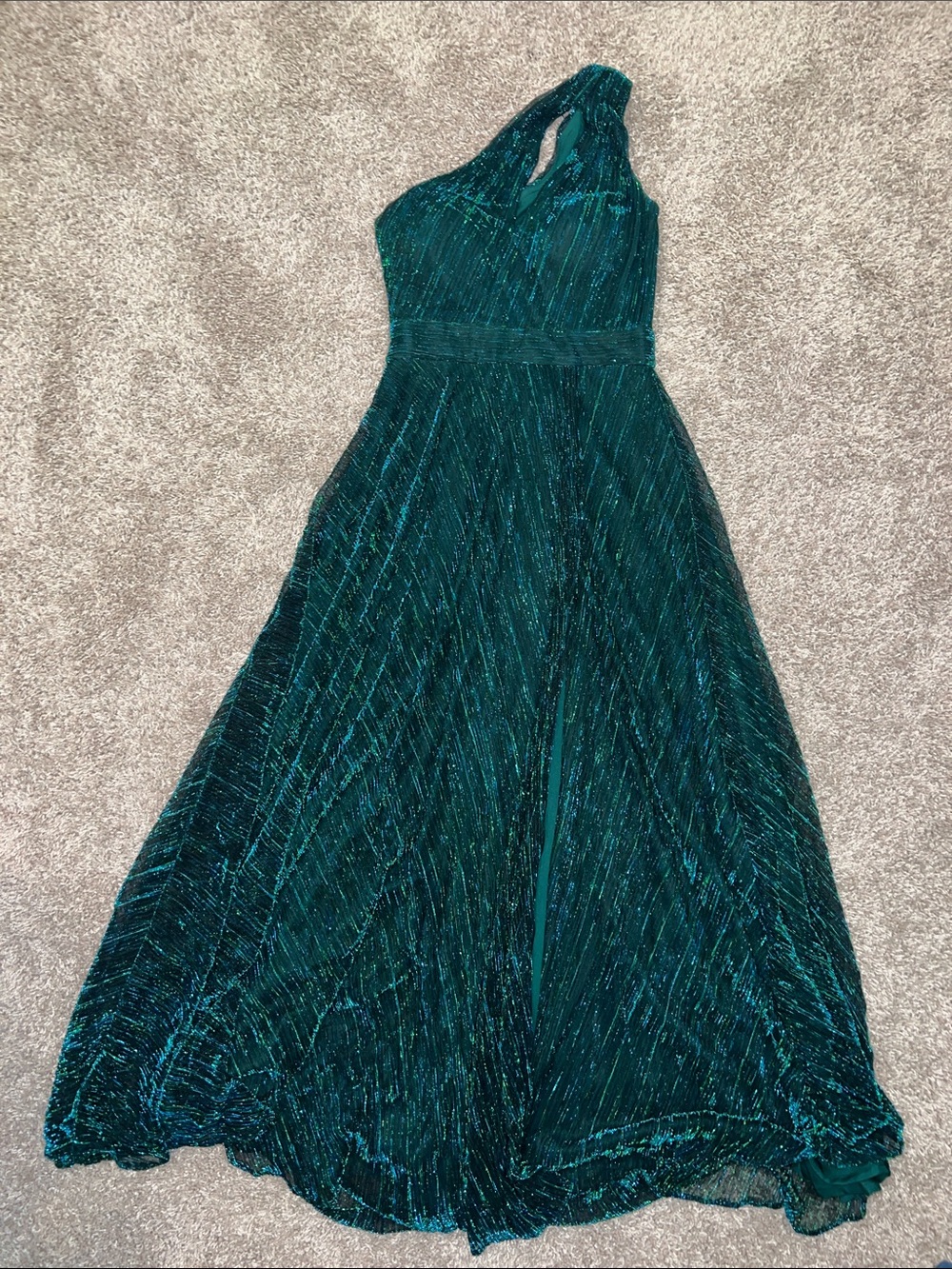 Aqua One-Shoulder Teal Green Shimmer Evening Dress